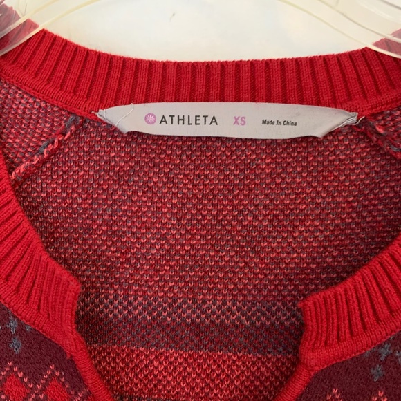 Athleta red Nordic Fair Isle patterned sweater dress w/ split neck - Picture 3 of 6
